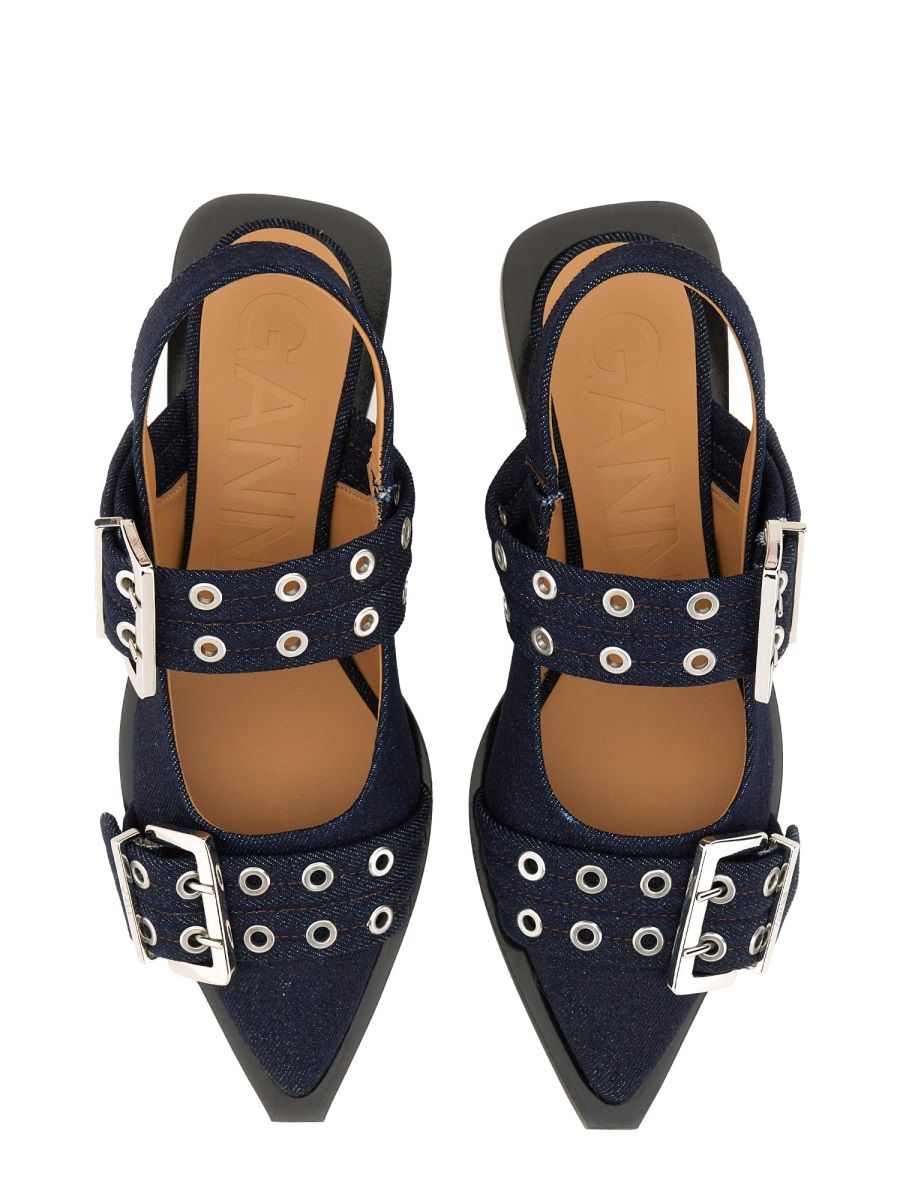 Ganni Denim Slingback Ballerinaskor