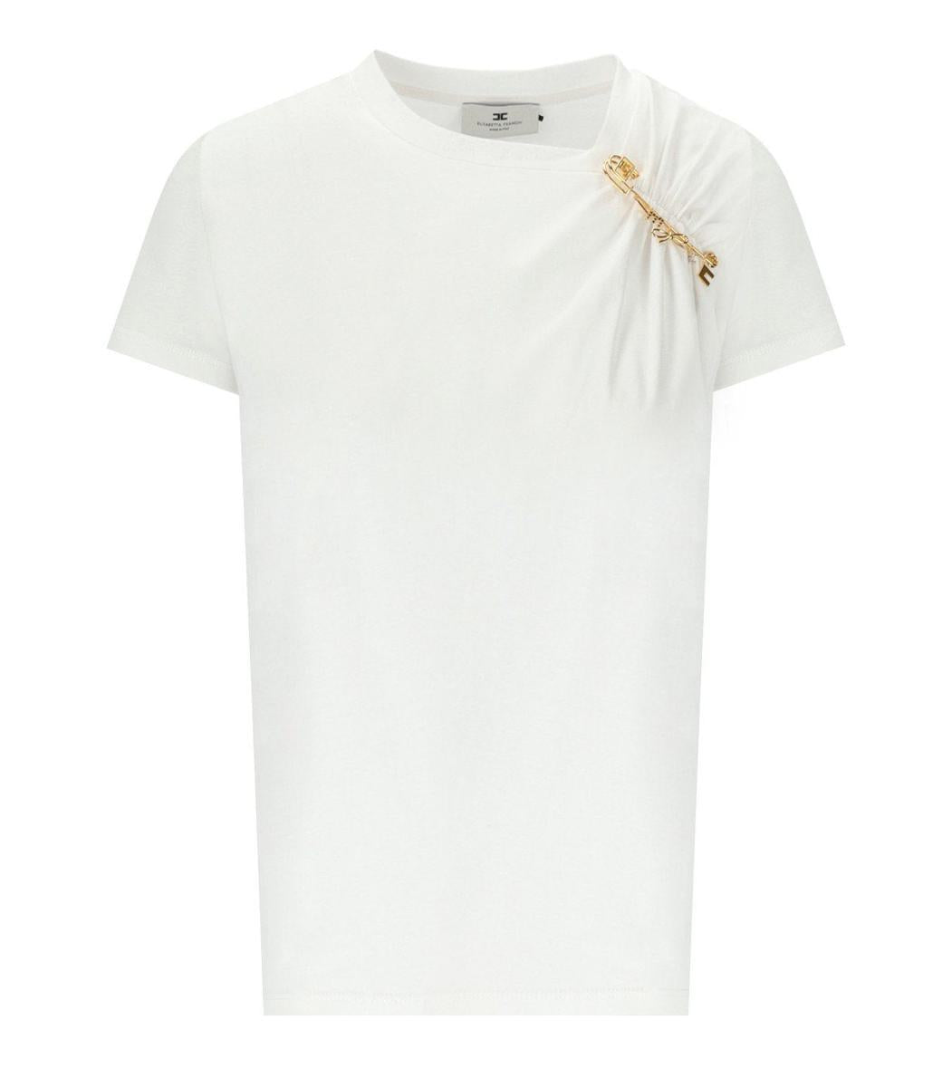 Elisabetta Franchi Vit T-shirt Med Brosch