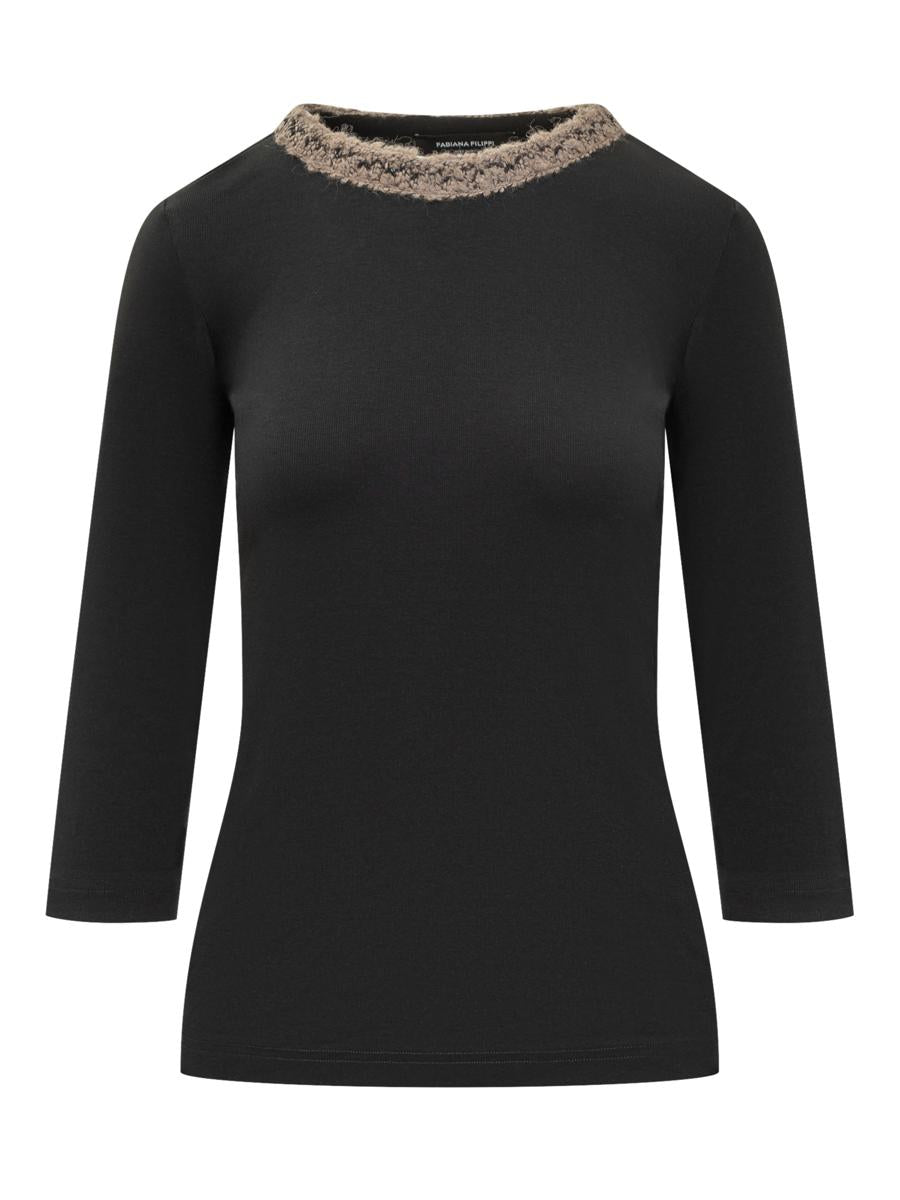 Fabiana Filippi Svart T-shirt Med Broderi Från Fabiana Filippi