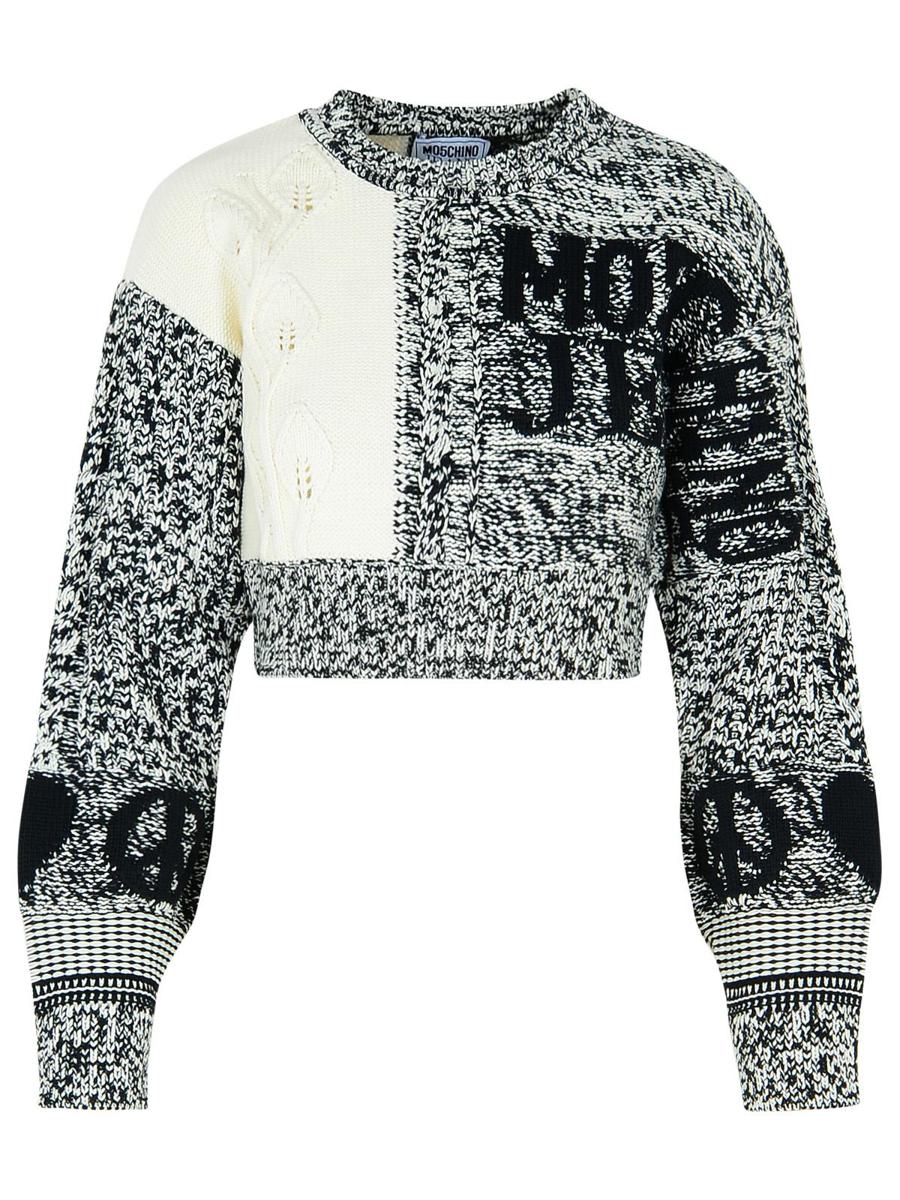 Moschino Jeans 'Patch' Vit Tröja i Bomullsblandning
