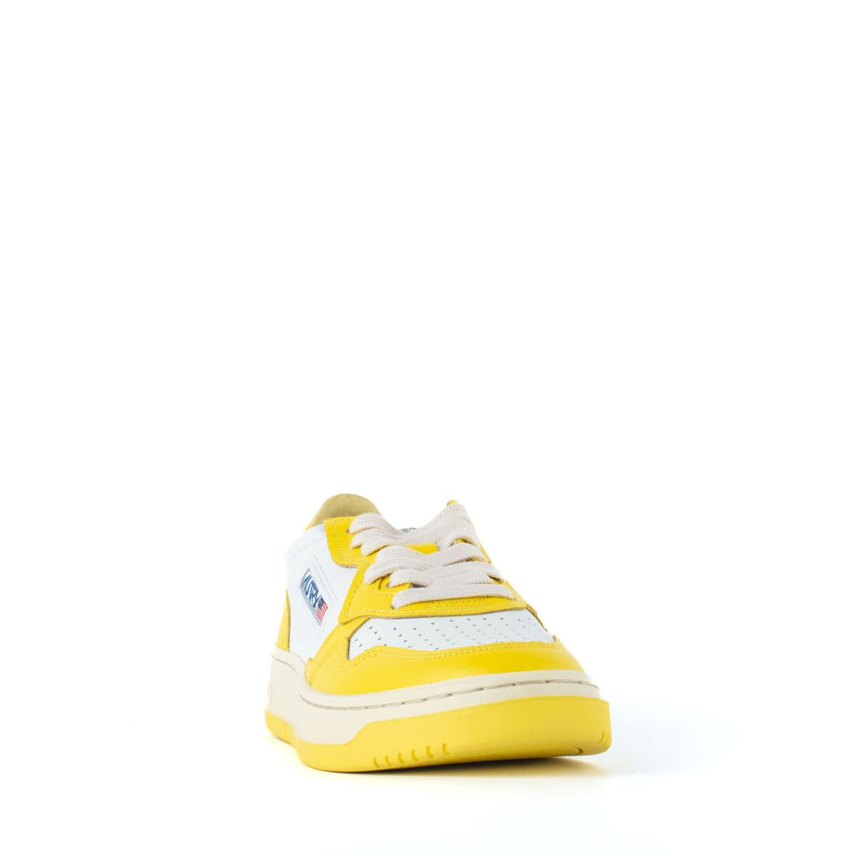 Autry tvåfärgade vita och gula lädersneakers