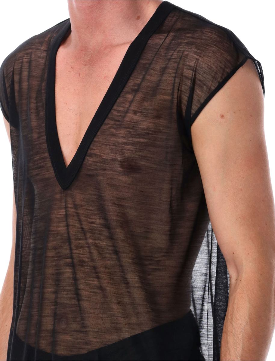 Rick Owens svart linne i ull med djup V-ringning
