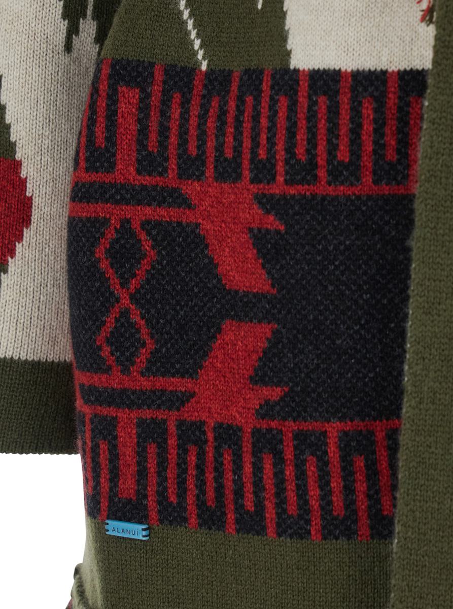 Icon Jacquard Cardigan Elfenbensvit/Olivgrön