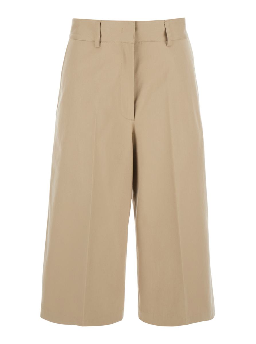 Beige vida bermudashorts med bälteshällor och bakfickor i bomull för kvinnor