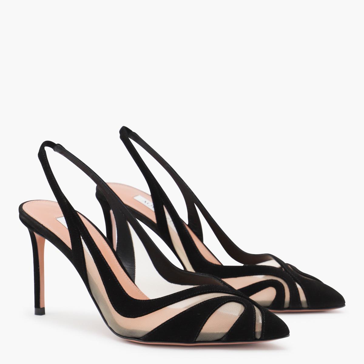 Aquazzura svarta läderpumps Lune Sling 85