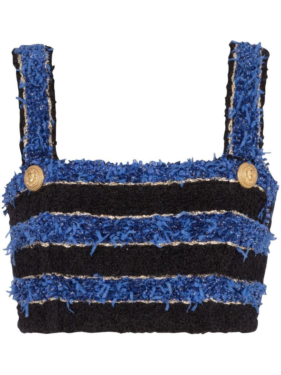 Balmain Beskuren Randig Tweed-BH-topp