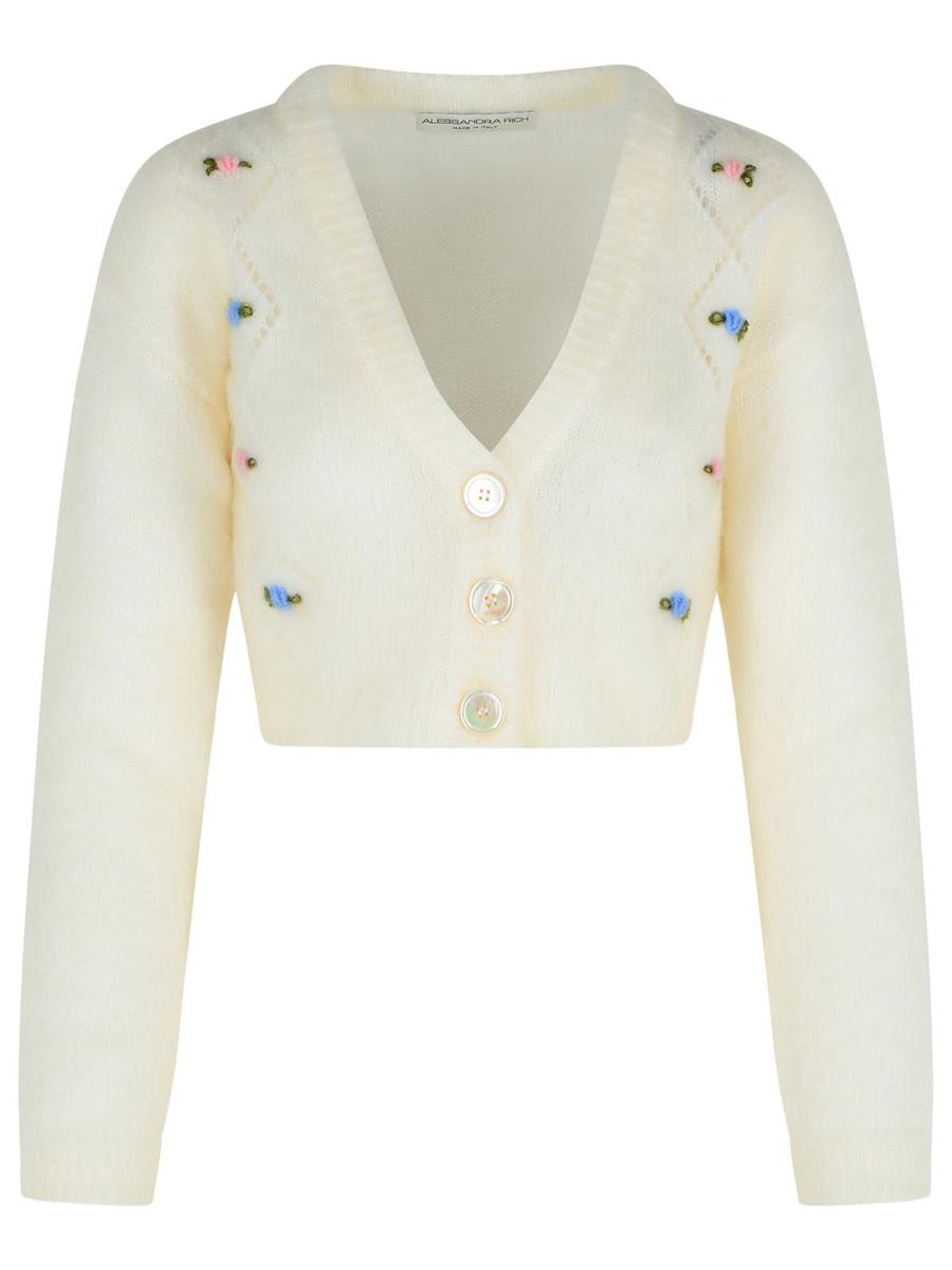 Alessandra Rich Ivory Mohair Mix Cardigan