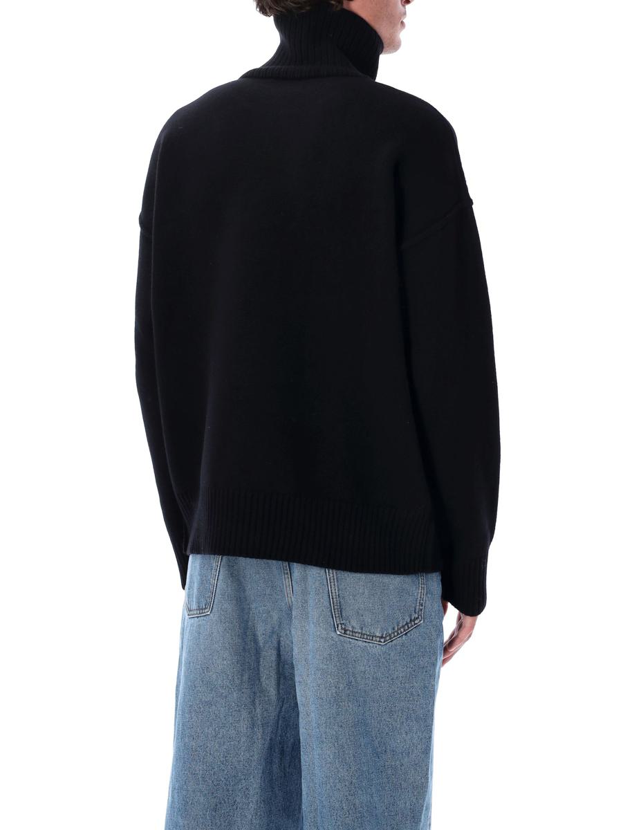 AMI Paris Black Wool De Coeur Turtleneck
