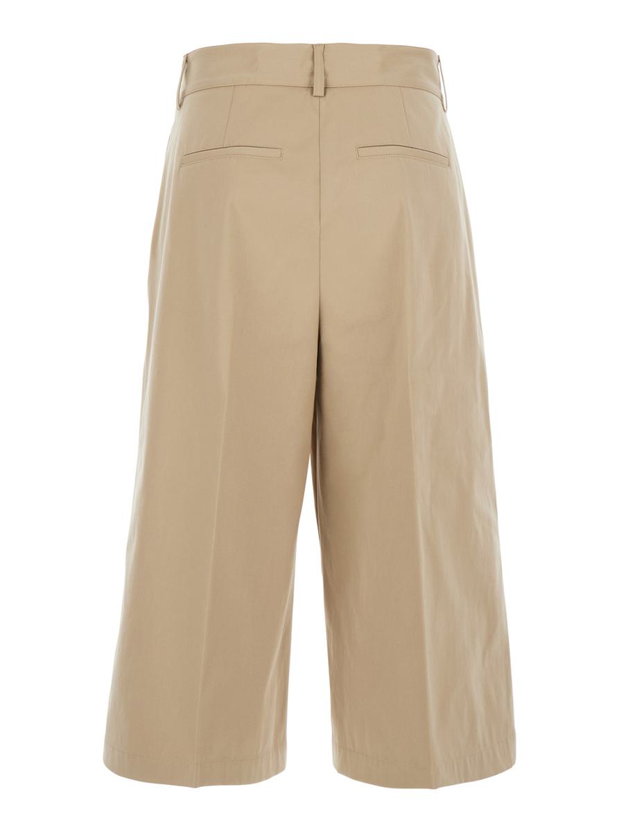 Beige vida bermudashorts med bälteshällor och bakfickor i bomull för kvinnor