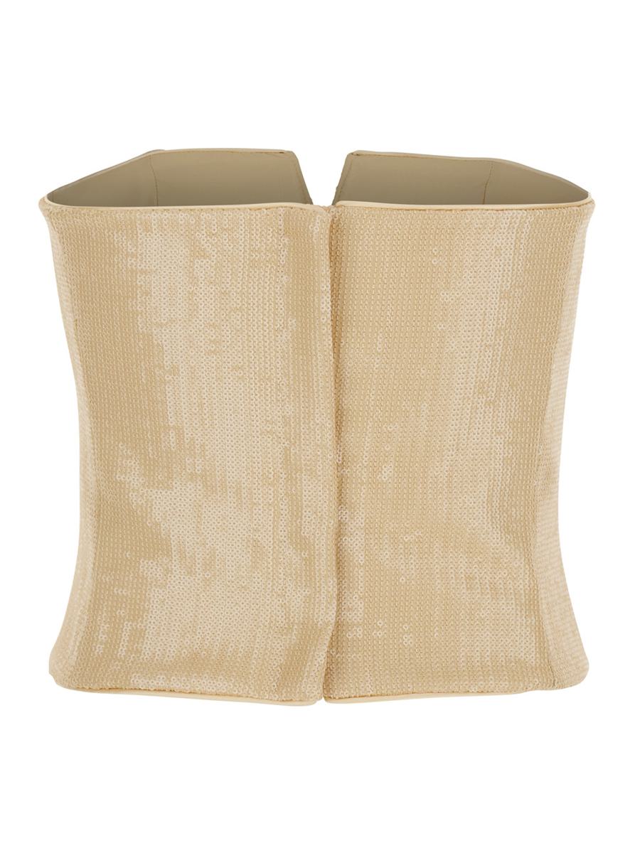 Beige Bustier-topp med paljettmönster i tyg för kvinna