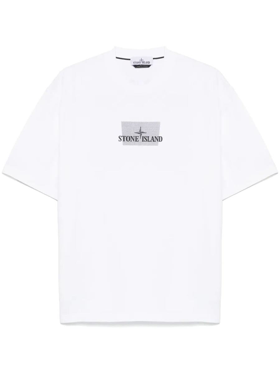 Stone Island T-shirt i kammad ekologisk bomullsjersey med 'Grid'-tryck