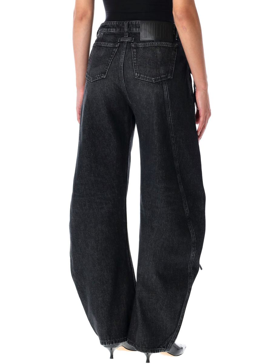 Jean Paul Gaultier svarta denimjeans med lös passform och remmar