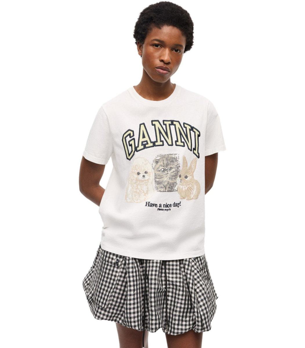Ganni Animals Vit T-shirt