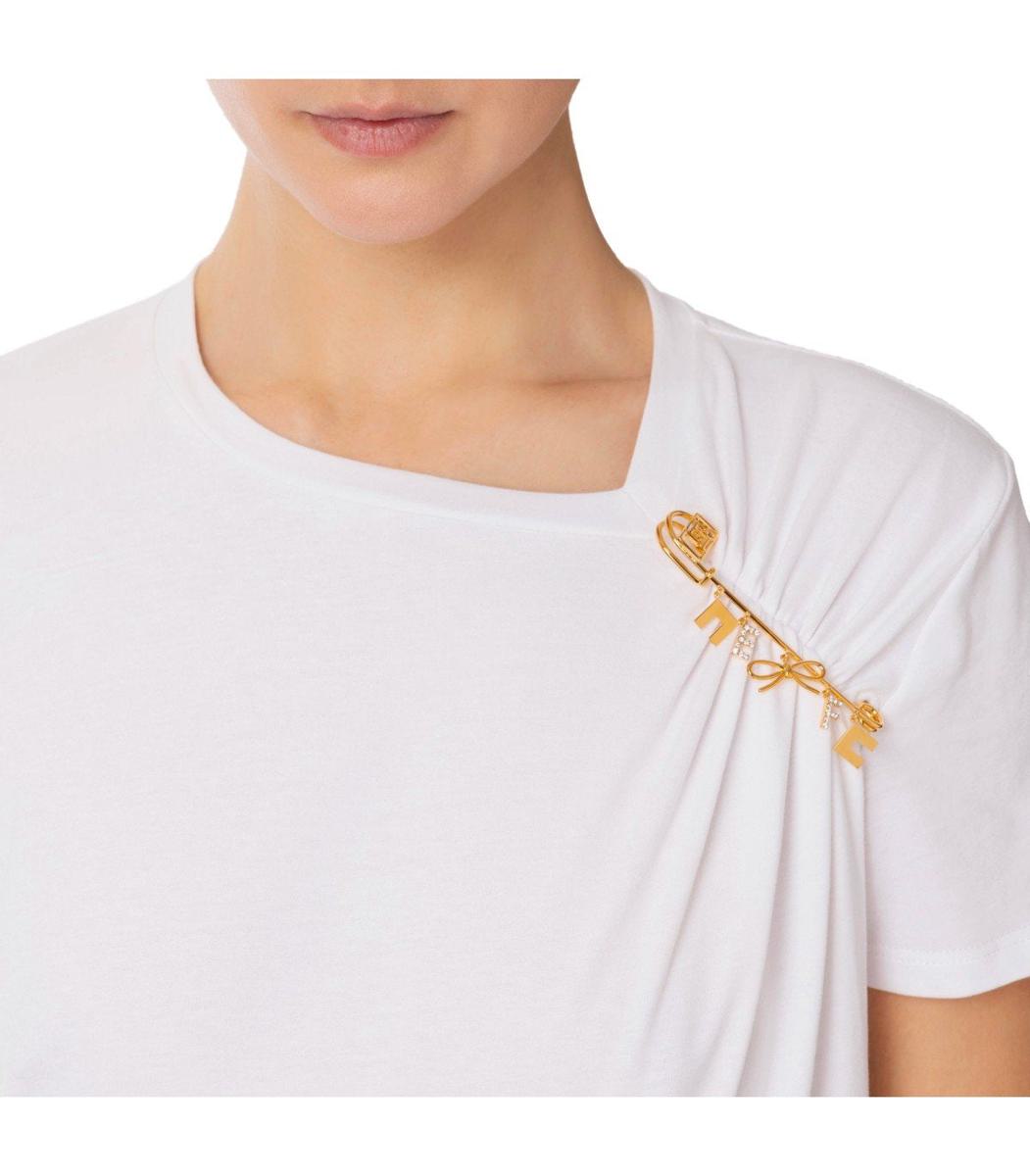 Elisabetta Franchi Vit T-shirt Med Brosch