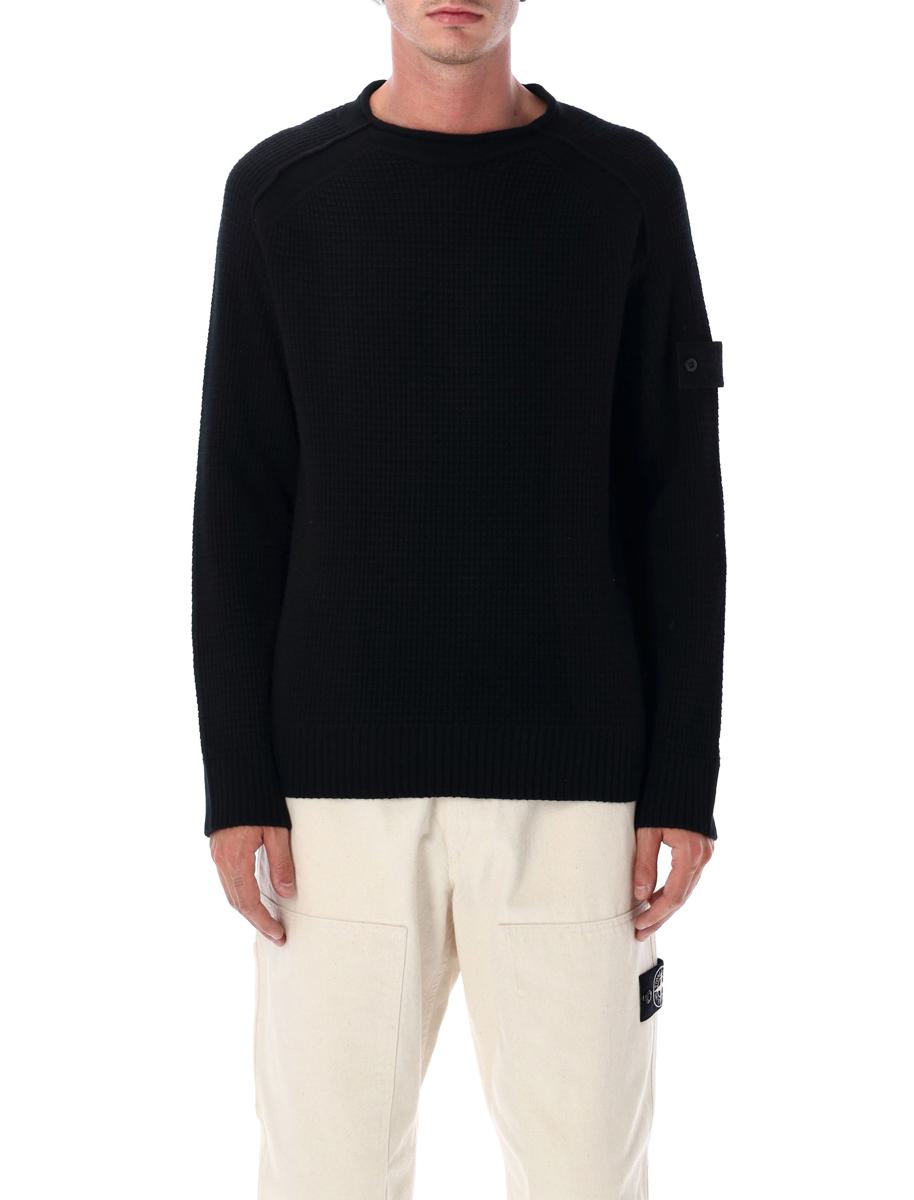 Stone Island svart ulltröja med fiskarribbor