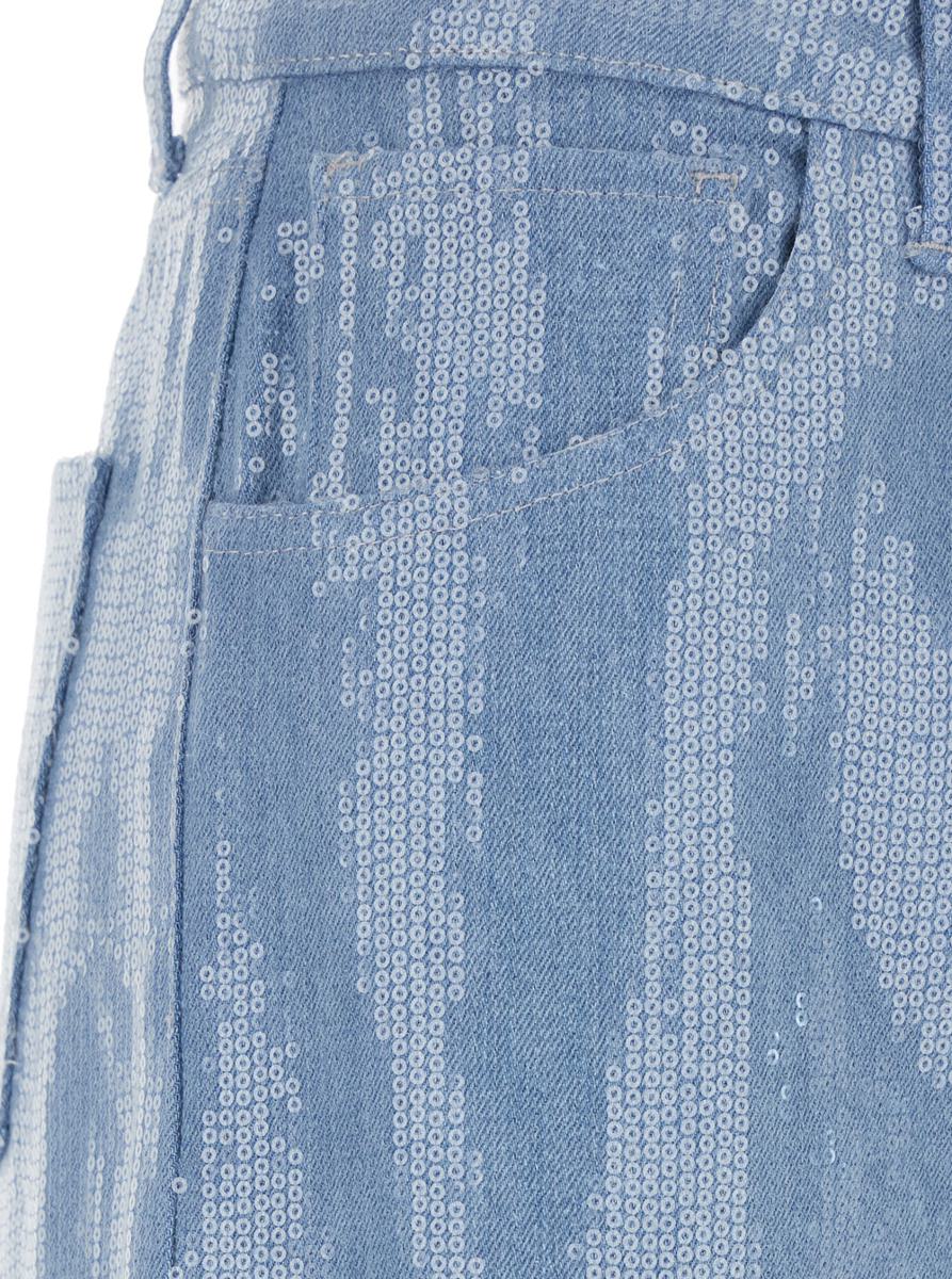 Ljusblå femficksjeans med paljetter i tyg för kvinna