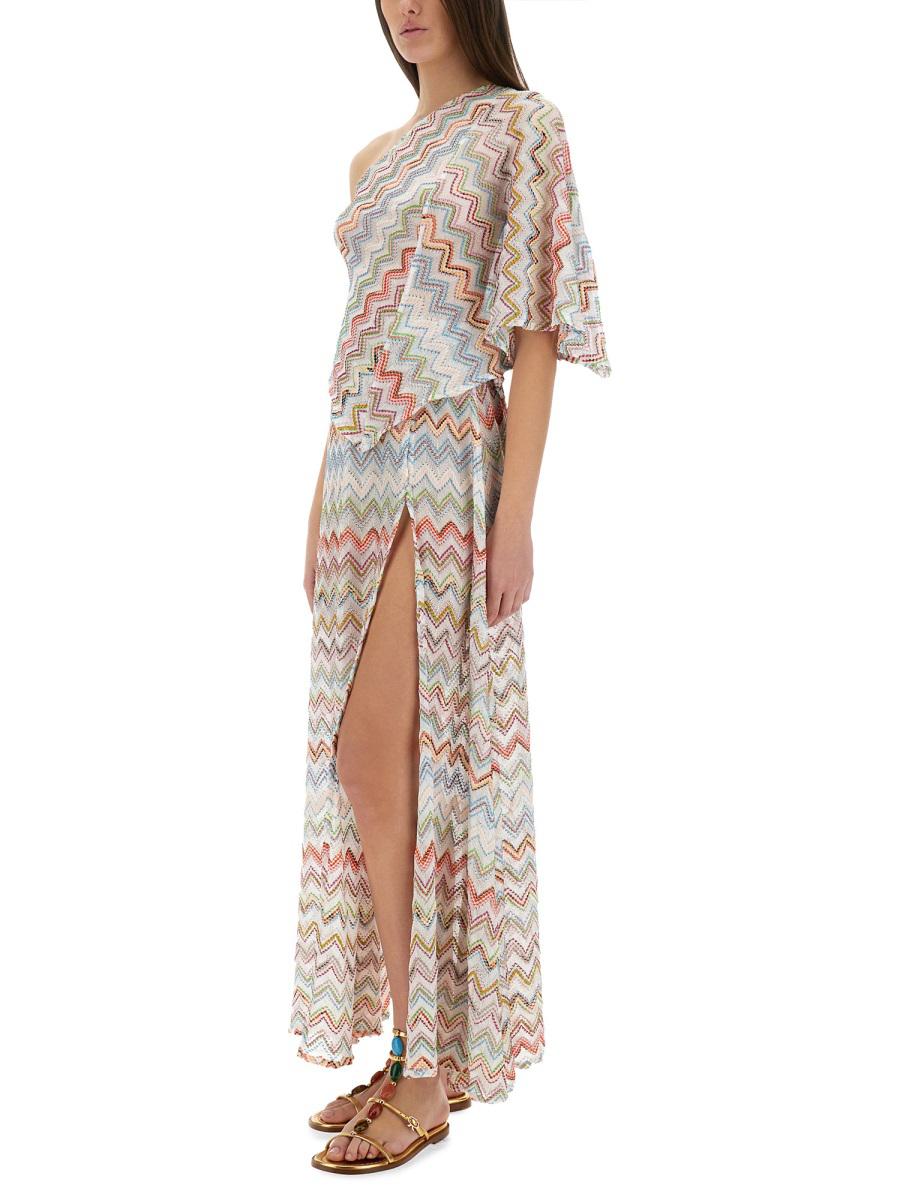 Missoni – Topp med en axel och 3D-lamézigzagmönster