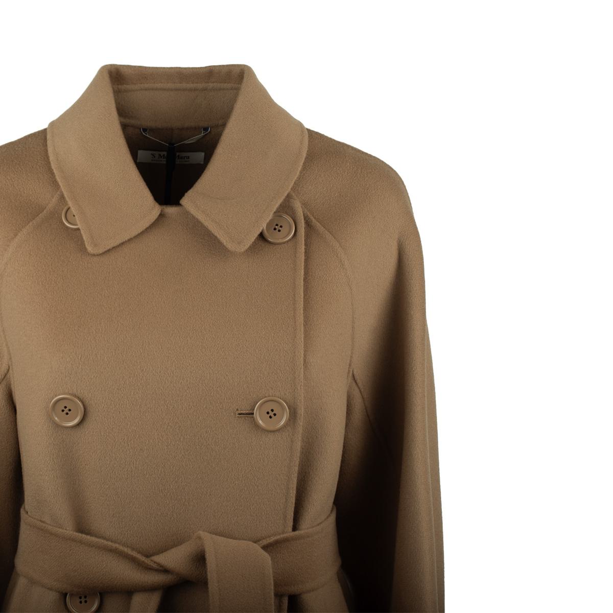 Max Mara kort kamelfärgad trenchcoat i dubbel ull