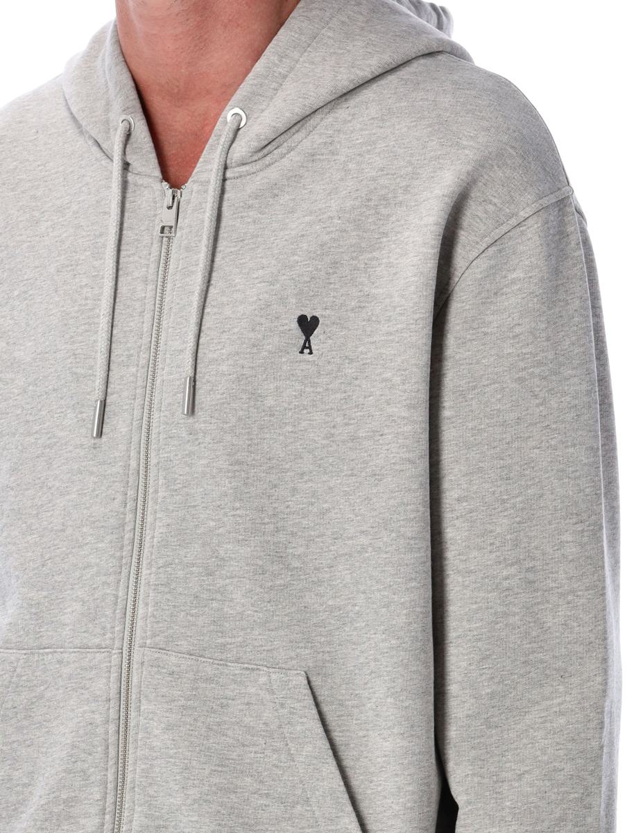 AMI Paris Grå Hoodie Cotton De Coeur med dragkedja