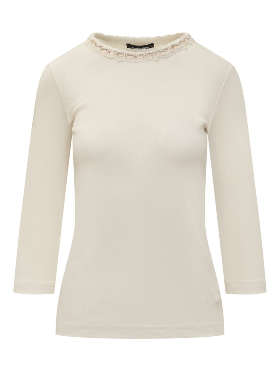 Fabiana Filippi Ivory T-shirt med Fabiana Filippi broderi