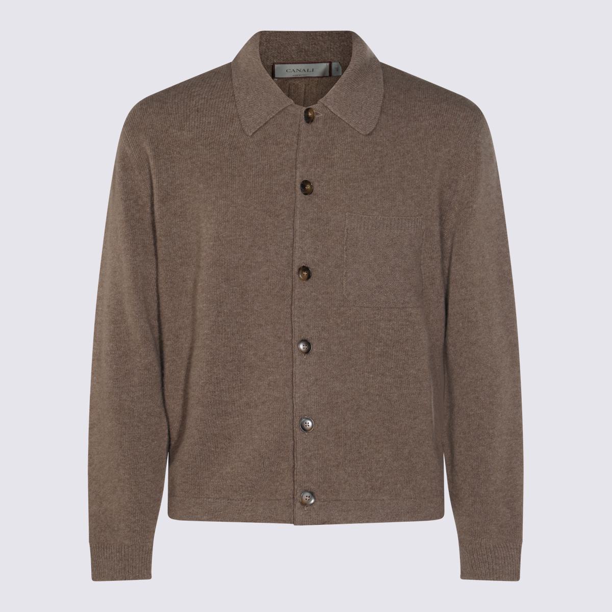 Canali Beige Ull Stickade Tröjor
