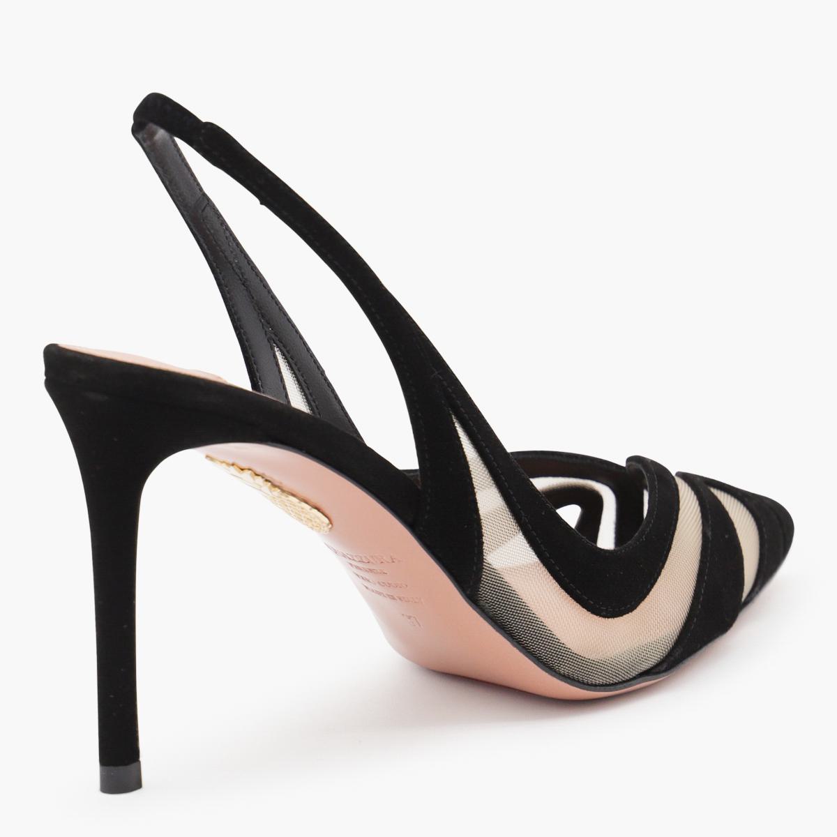 Aquazzura svarta läderpumps Lune Sling 85