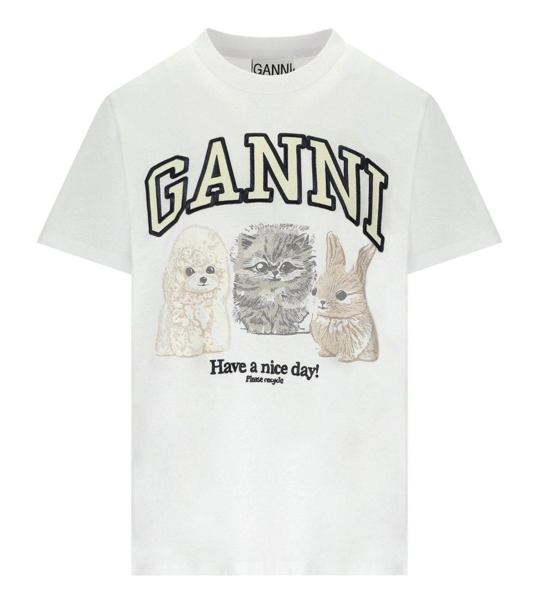 Ganni Animals Vit T-shirt