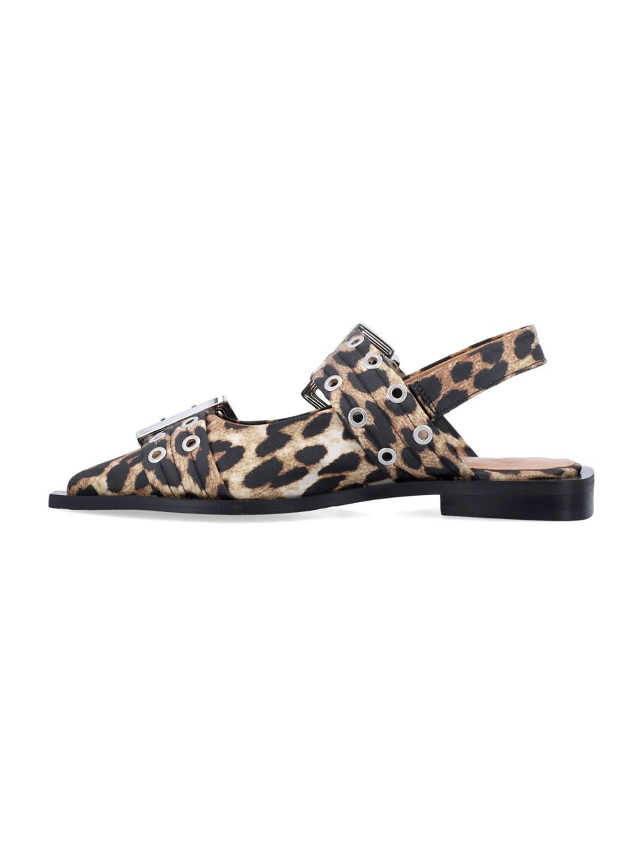 Ganni Leopard Satin Feminina Ballerinaskor Med Spänne