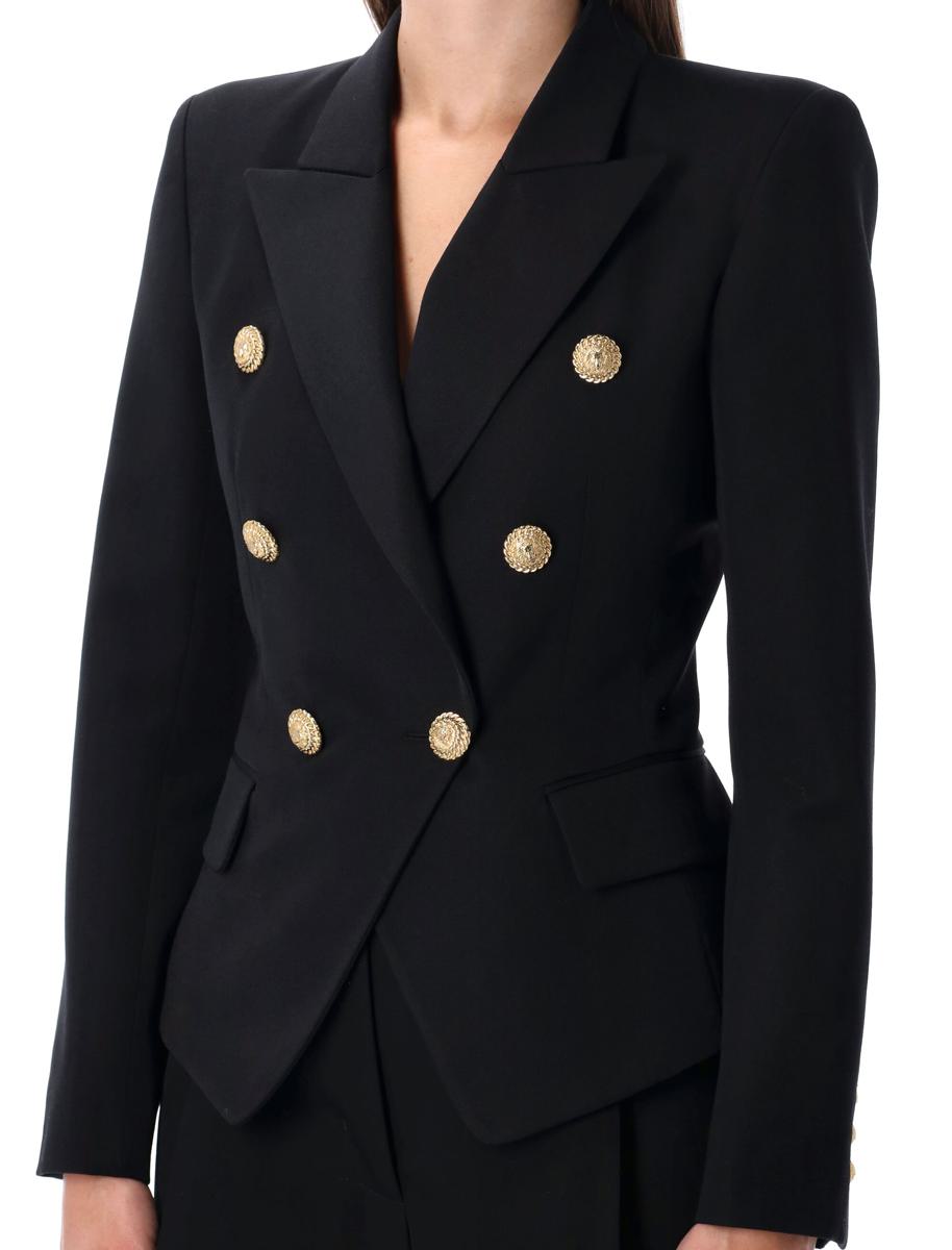 Balmain Svart Grain De Poudre Skräddarsydd Kavaj med 6 Knappar