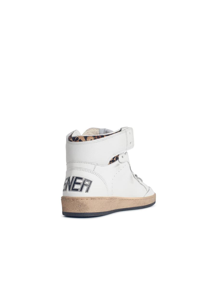 Golden Goose 'Sky-Star' Vita Lädersneakers med Ankelsignatur och Leopard-ponnyhårsinsatser