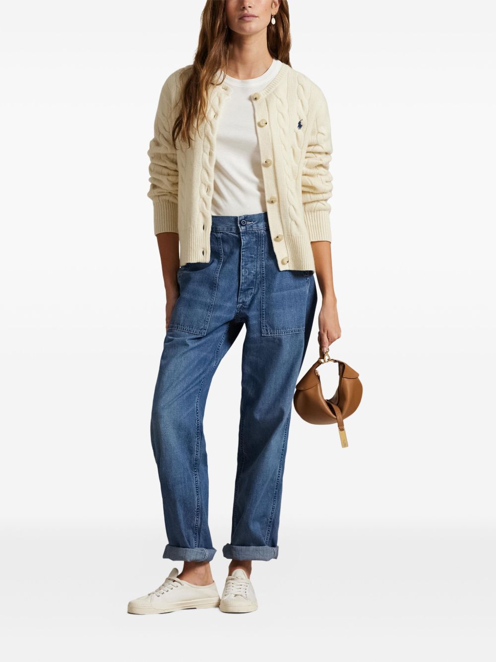 Kabelstickad kofta i ull och kashmir