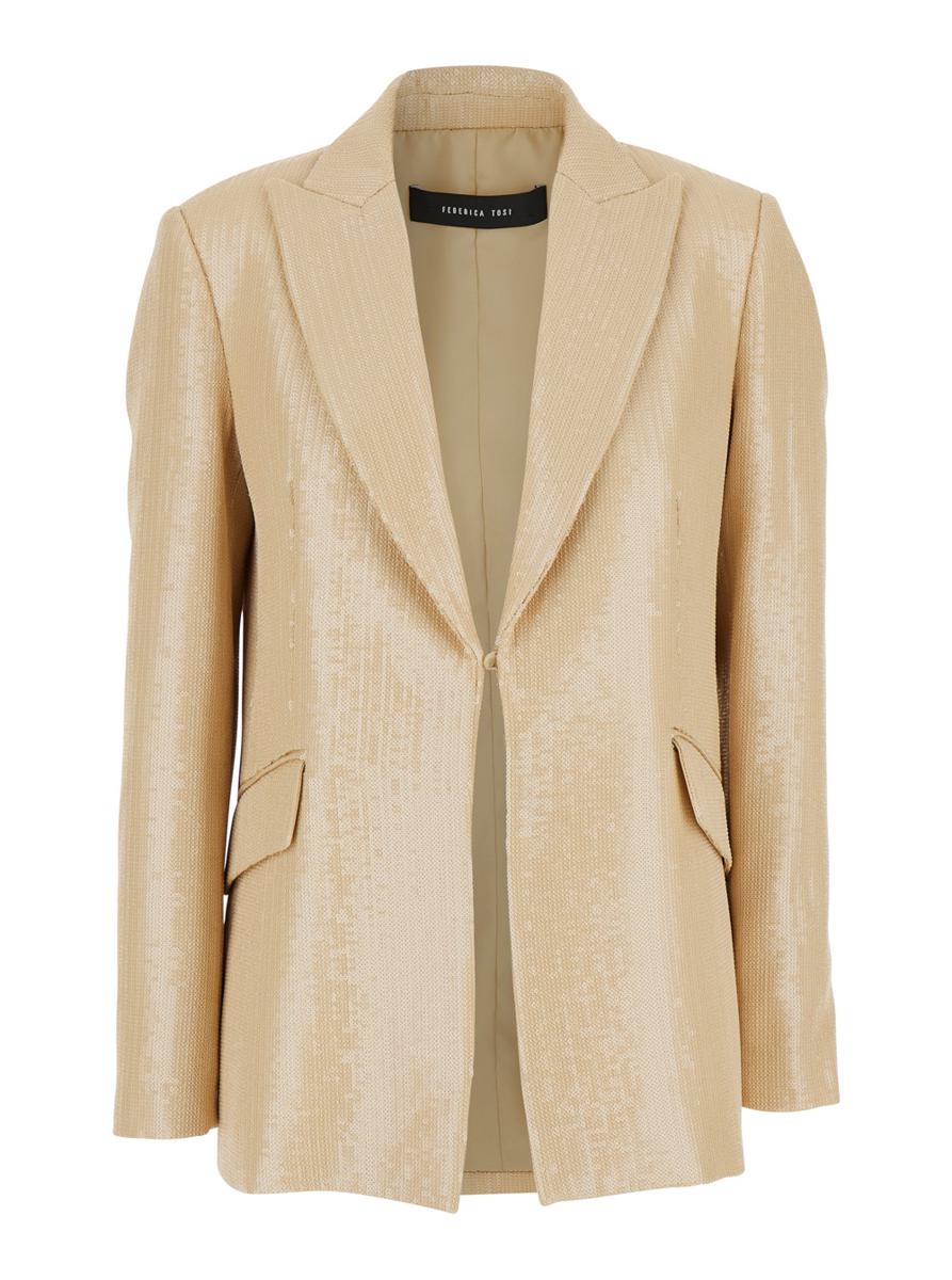 Beige jacka med paljetter i tekniskt tyg för kvinnor