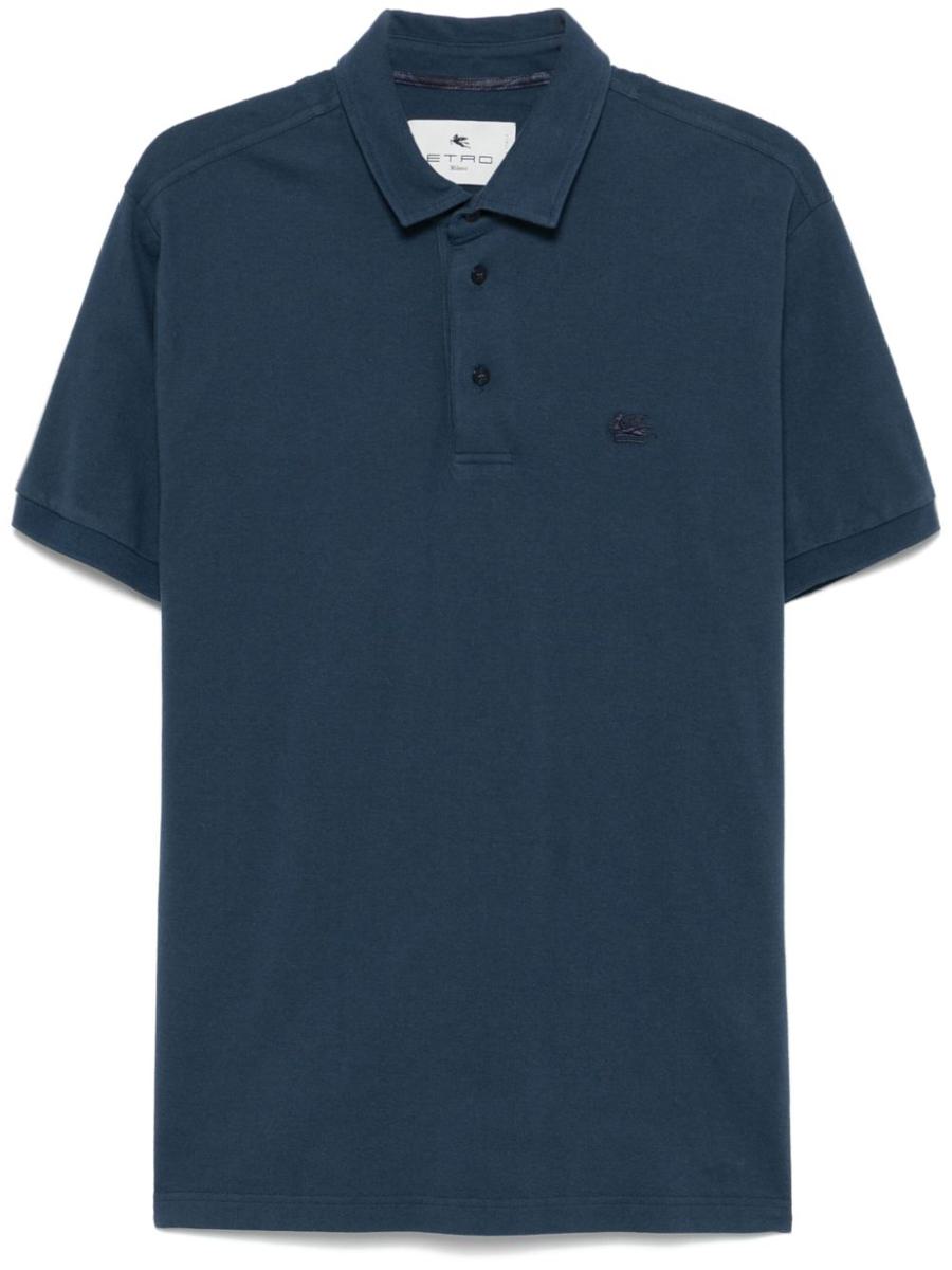 Etro Blå Bomullspikétröja Med Broderad Logotyp