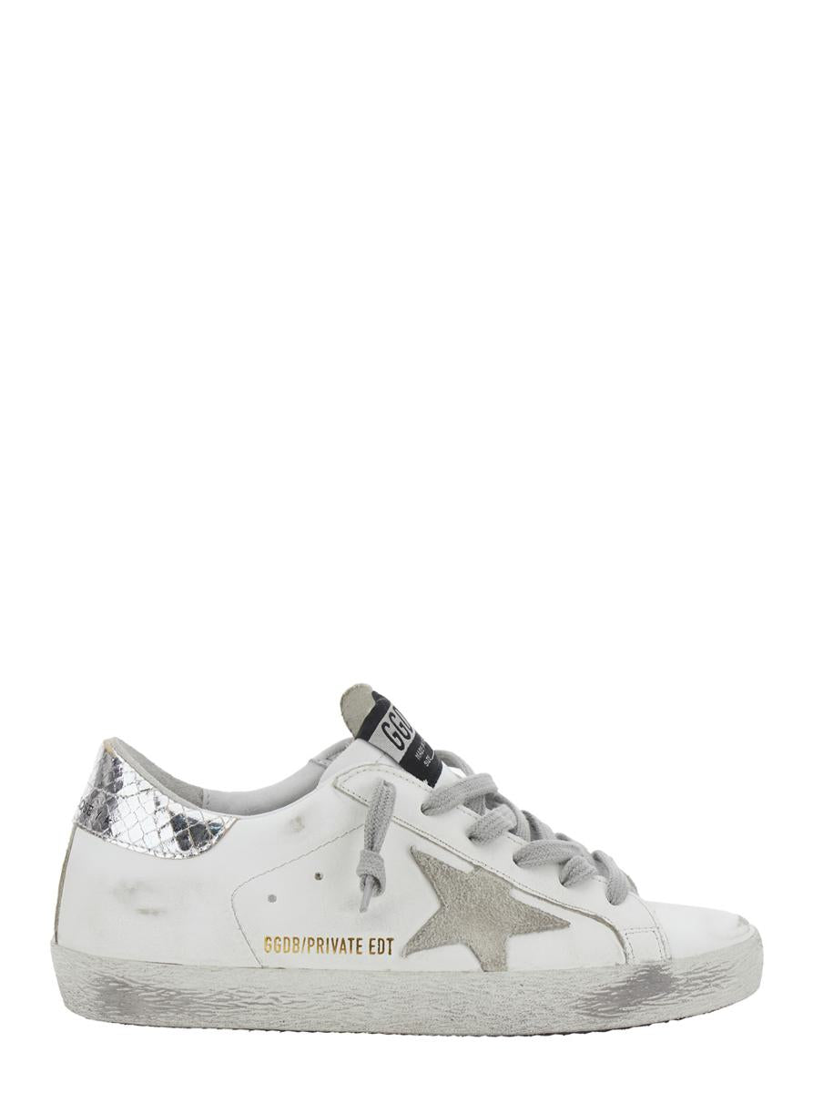 'Superstar' Vita Låga Sneakers Med Stjärnmärke På Sidan Och Laminerad Klack I Läder Dam