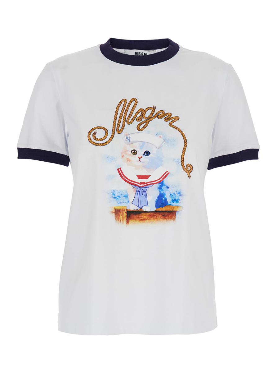 Vit rundhalsad t-shirt med logotyptryck framtill i bomull för kvinnor