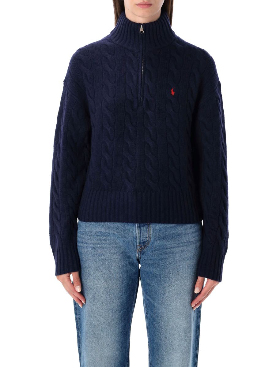 Polo Ralph Lauren Kabelstickad tröja i ull och kashmir med halv dragkedja