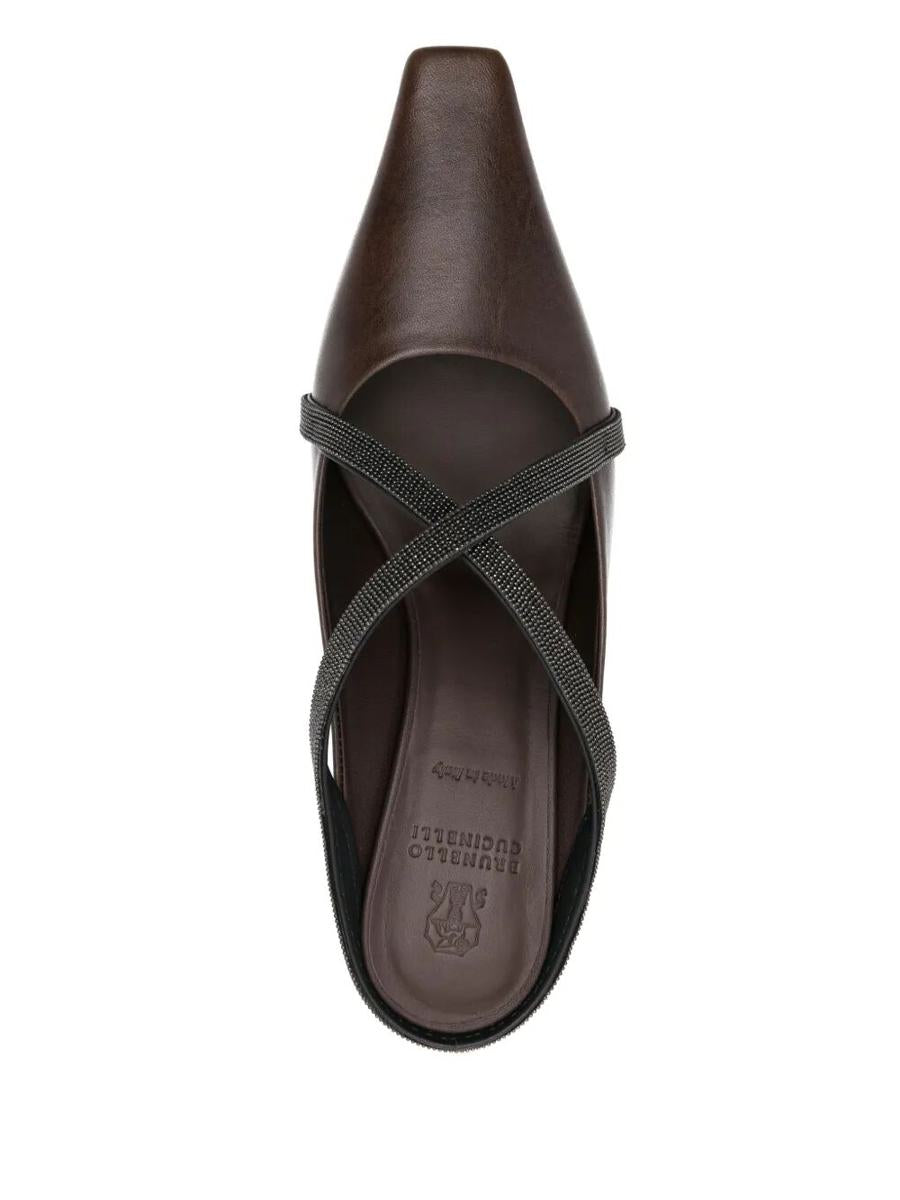 Brunello Cucinelli fyrkantiga spetsiga sandaler skor
