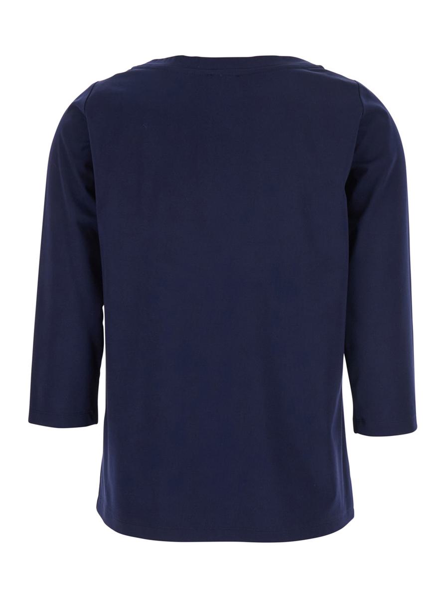 Blå t-shirt med rund hals och trekvartsärmar i tyg för kvinnor