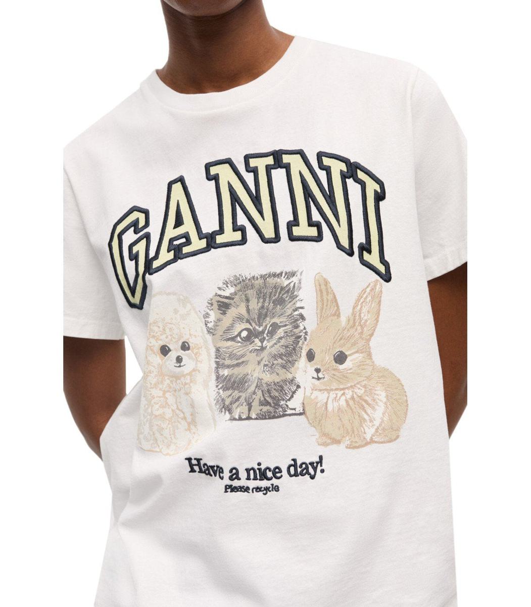 Ganni Animals Vit T-shirt