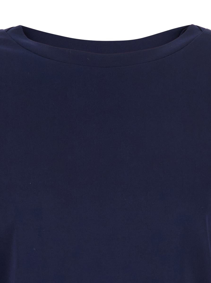 Blå t-shirt med rund hals och trekvartsärmar i tyg för kvinnor
