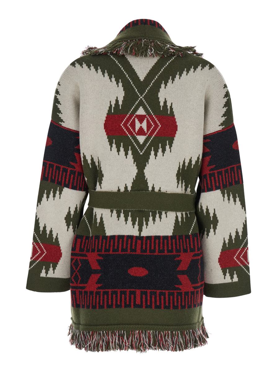 Icon Jacquard Cardigan Elfenbensvit/Olivgrön