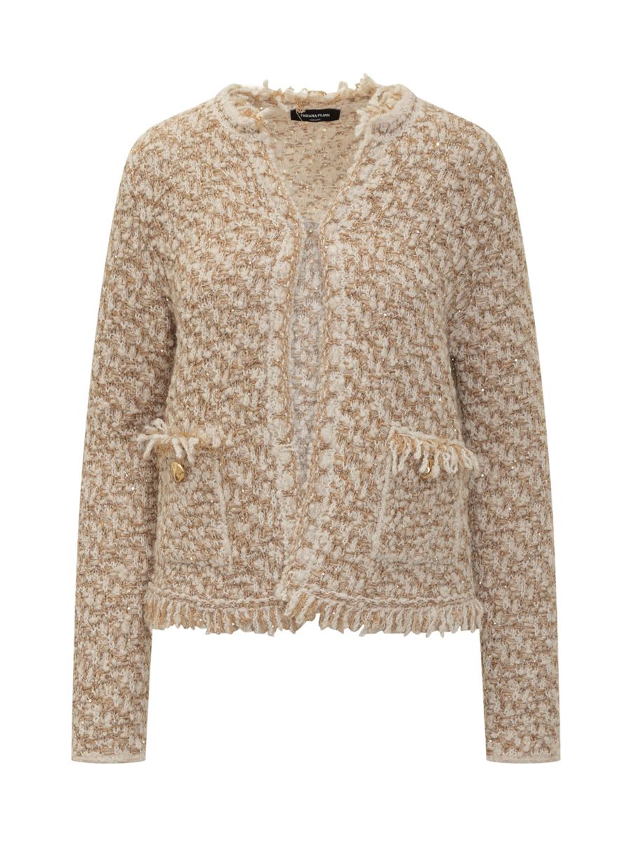 Fabiana Filippi Beige Bouclé-jacka med fransar från Fabiana Filippi