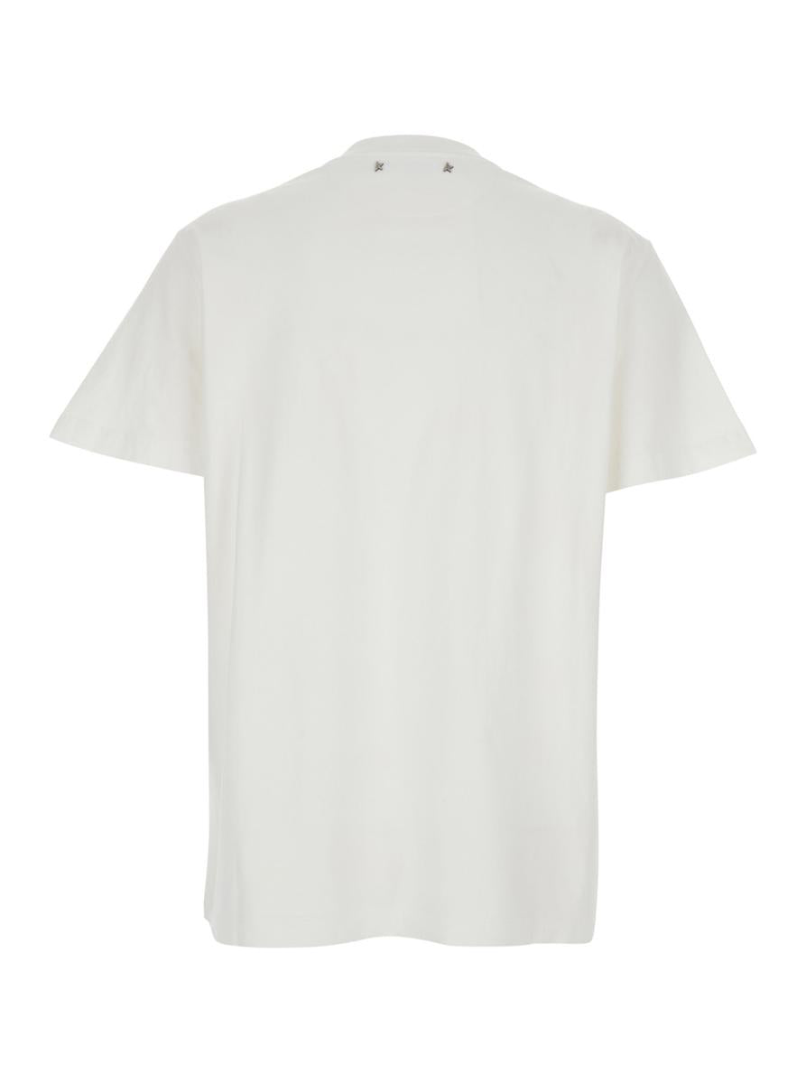 Vit rundhalsad t-shirt med strassdekorationer på kragen och logotypdetalj baktill i bomull för kvinnor