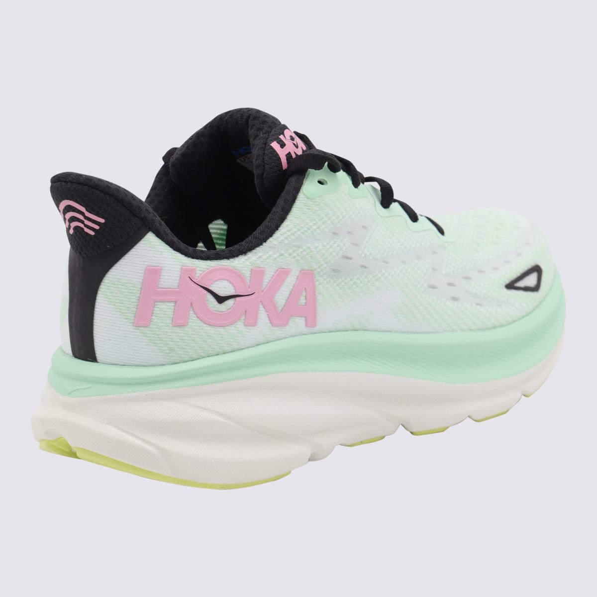 Hoka ljusgröna och rosa Clifton-sneakers