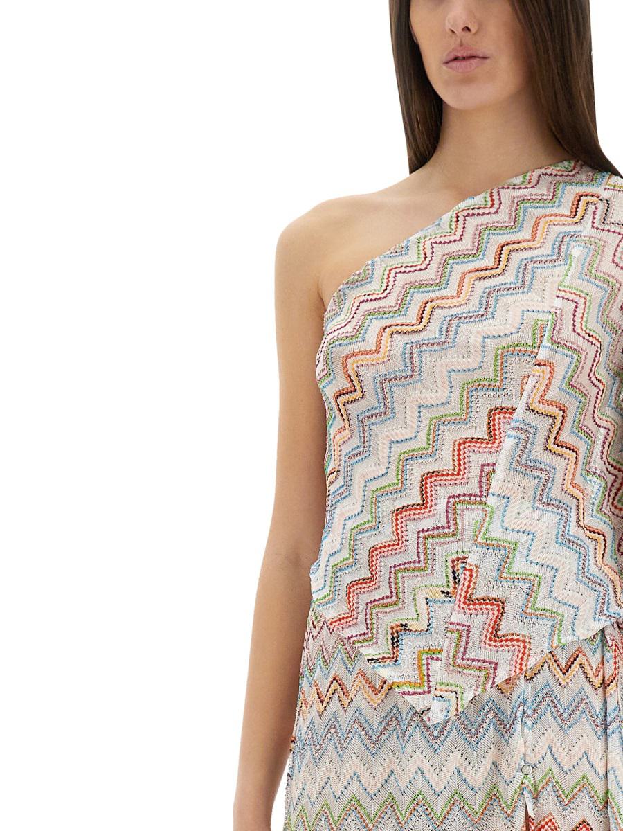 Missoni – Topp med en axel och 3D-lamézigzagmönster