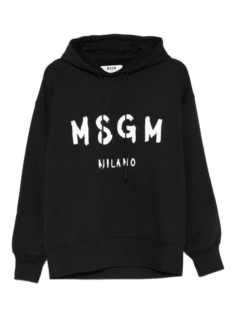 Msgm Logotyptryck Bomull Hoodie Kläder
