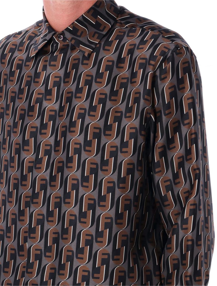 Fendi Brun Nity Mönstrad Sidenskjorta