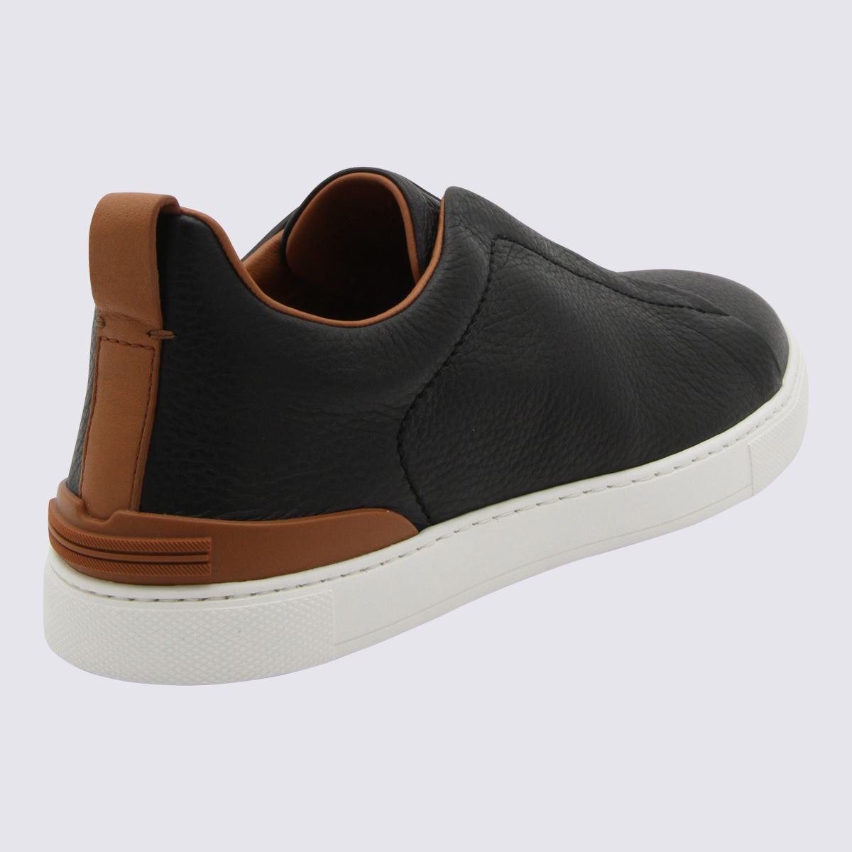 Zegna svarta lädersneakers