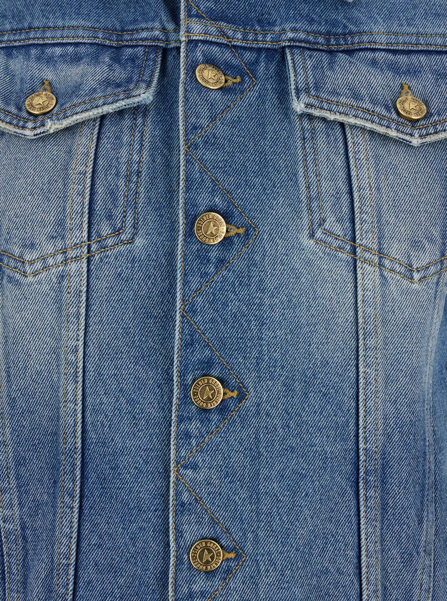 Blå jacka med klassisk krage och knappar med logotyp i denim för kvinnor