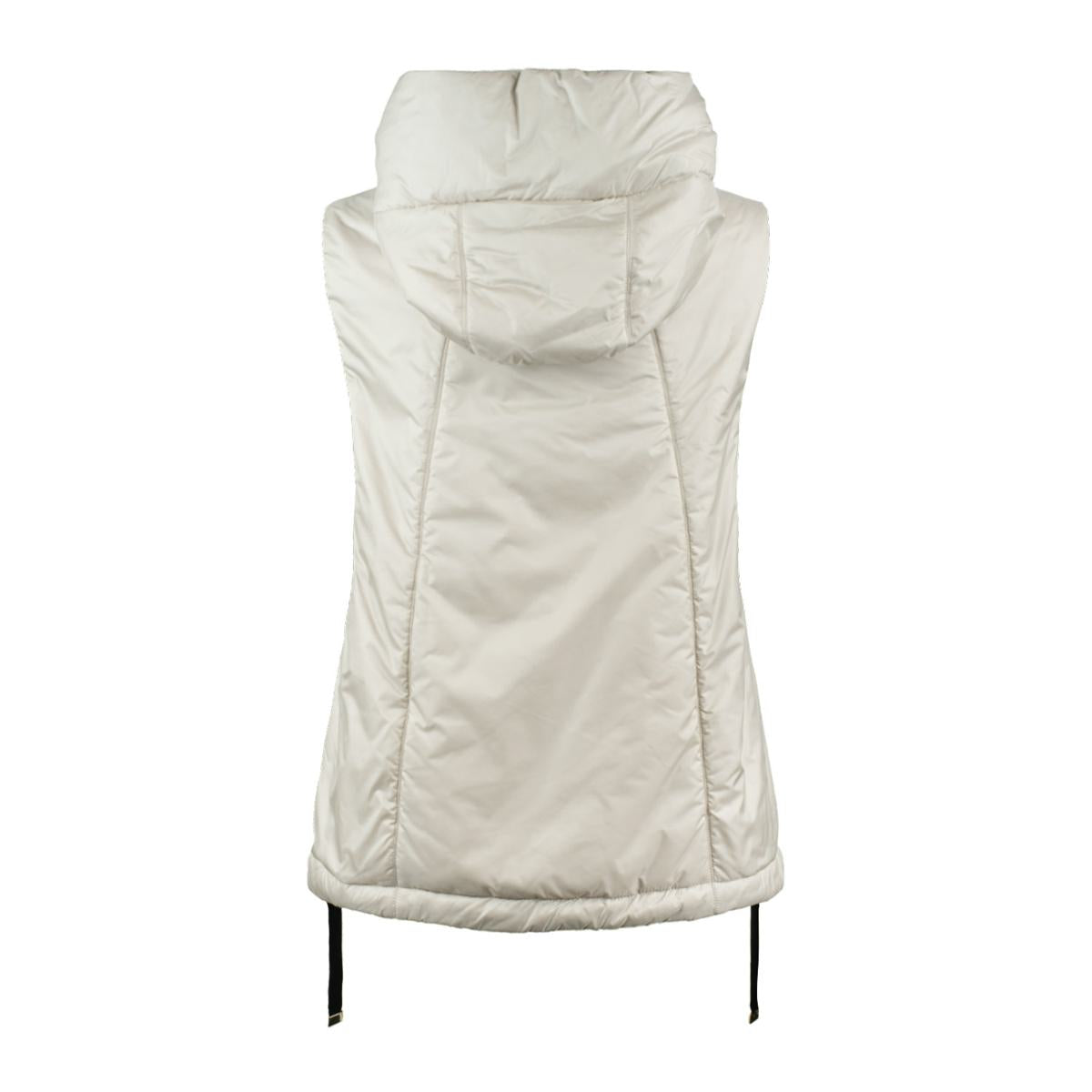 Max Mara Beige Vadderad Väst Med Huva Tillverkad Av Droppsäker Canvas